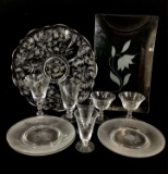 Assorted Etching, Cut Glassware, Cups, Plates