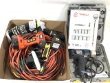 Power drills, extension cords, screwdrivers