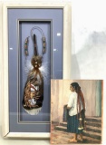 (2pc) Native American Painted & Framed Feather