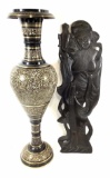 Wooden Geisha Wall Art, Etched Metal Vase