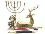 (6 Pc) Adolfo Desk Clock & Gold Plated Menorah