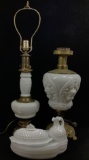 (4 Pc) Milk Glass Lamps, Plates & Butter Dish