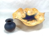 (2 Pc) Studio Art Glass Bowl & Ceramic Small Vase
