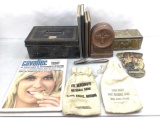 Vintage Bank Money Cloth Bags & Tin Box & Key