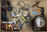 Vintage Desk Clock, Shotgun Shell, Cellphones