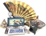 Vintage Asian Style Porcelain Plates, Fan, Dolls
