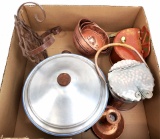 Vintage Copper Pots & Candlestick, Lidded Bowl,