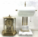 (2 Pc) Kundo Gold Plated Desk Clock & Marble Lamp