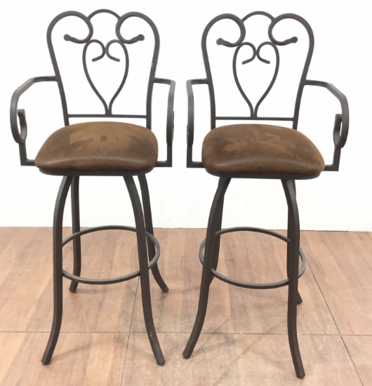 (2) 52in Cushioned Wrought Iron Barstools