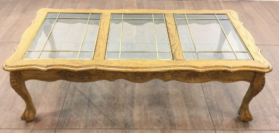 Chippendale Style Oakwood Glass Top Coffee Table