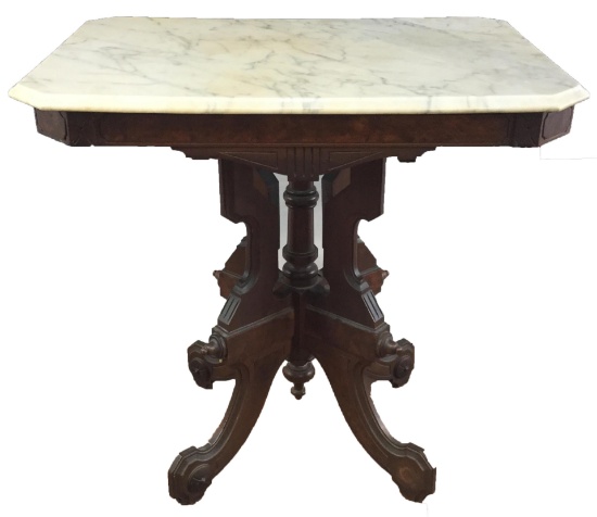 Burl & Oakwood Eastlake Marble Top Foyer Table