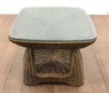Glass Top Wicker End Table