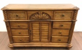 Rustic Oakwood & Wicker Style Triple Dresser