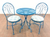 3pc Blue Iron Patio Table With Chairs