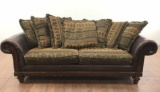 Rustic Leather Roll Arm Sofa With Throws