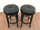 30in Button Tufted Faux Leather Swivel Barstools