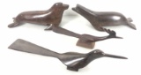 (4) Ironwood Carved Animals, Seal, Roadrunners