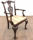 Vintage Walnut Chippendale Style Arm Chair