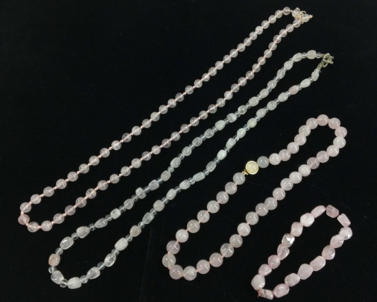 (3) Pink Jade Necklaces & (1) Bracelet
