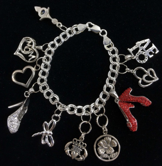 Sterling Silver Charm Bracelet & Charms