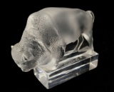 Lalique France Signed Crystal Buffalo Paperweight