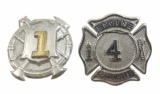 (2) Vintage Fire Department Hat Badges