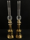 (2) Vintage French Pump Brass Oil Lamps