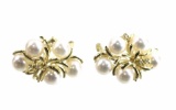 14k Yellow Gold Cultured Pearl & Diamond Earrings