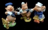 (3) Disney Three Little Pigs Porcelain Figurines