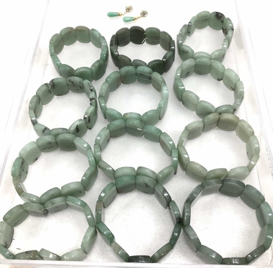 (13pc) Jade Stone Bracelets & Earrings