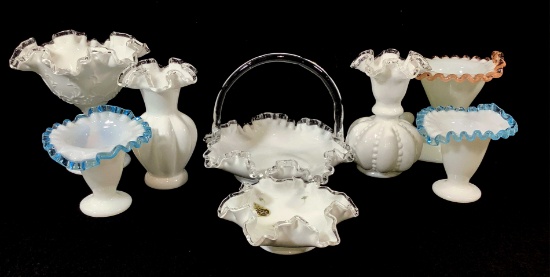 Vintage Fenton Glassware, Ribbon Top Vases