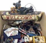 Wooden Bear Welcome Sign, Sunglasses, Knifes