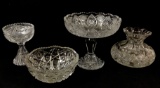 (4pc) Vintage Cut Crystal Glassware, Bowl, Vase