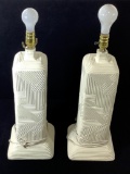 Pair Of Hand Carved Pottery Lamps