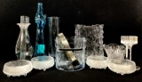 Assorted Glassware, Ice Bucket, Vase, Candlestick