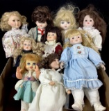 (9pc) Assorted Vintage Porcelain & Vinyl Dolls