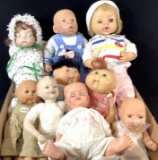 (9pc) Assorted Vintage Porcelain & Vinyl Dolls