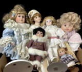 (6pc) Vintage Porcelain Dolls, Vinyl