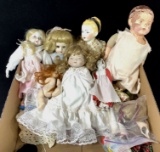 (7pc) Vintage Porcelain, Hard Plastic Dolls, Parts