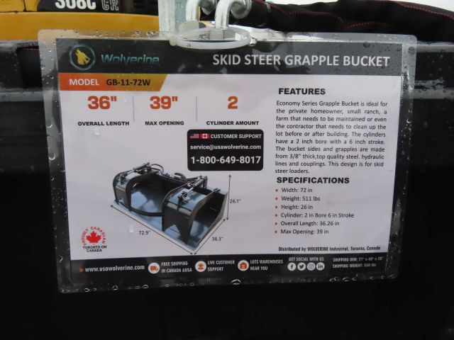 Wolverine Quick Attach Skidsteer Grapple Bucket