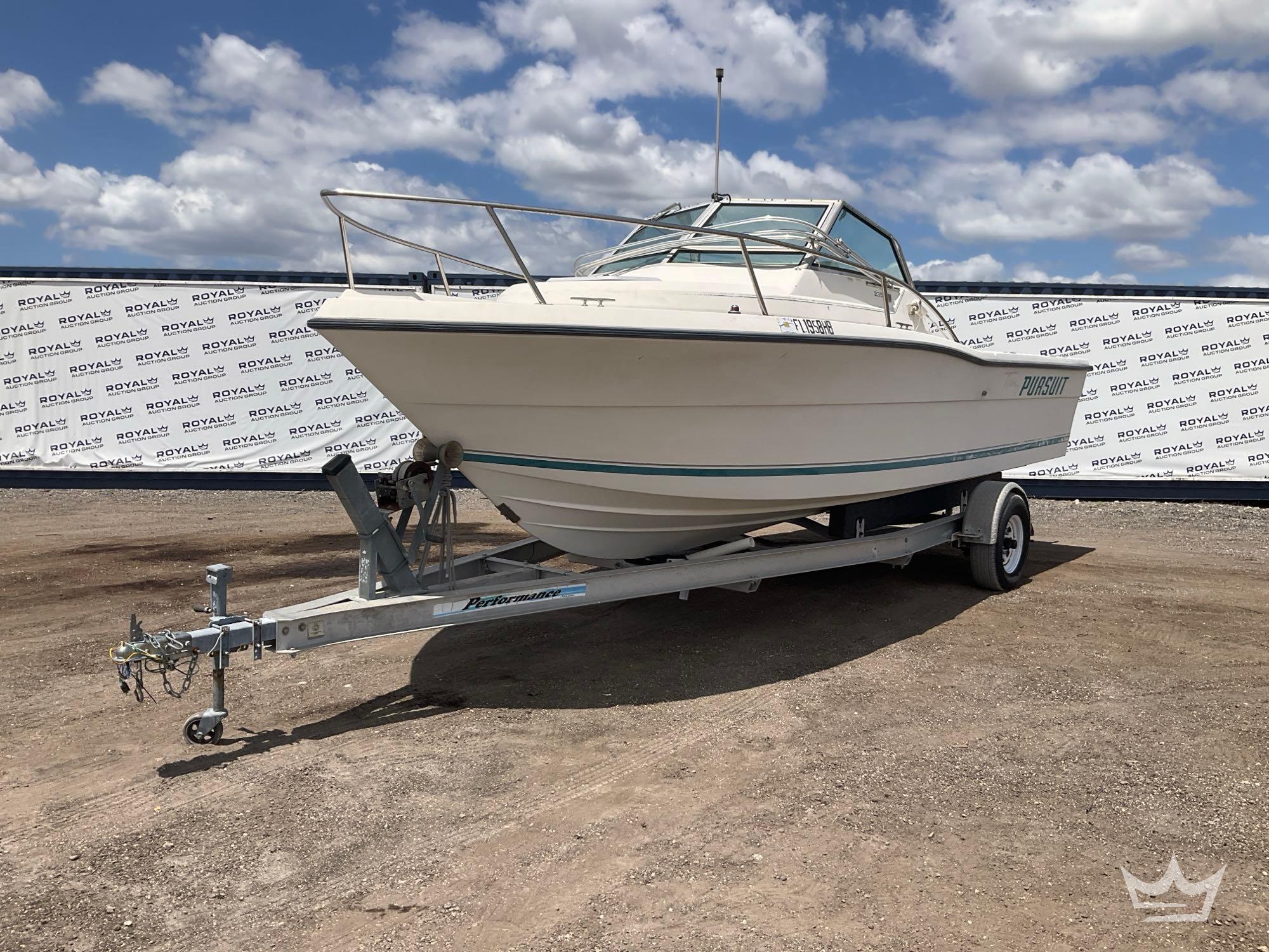 1991 26ft Pursuit 2350 Walking Around Cabin Cruiser with 2017 21ft S/A HMDE Performance Boat Trai...