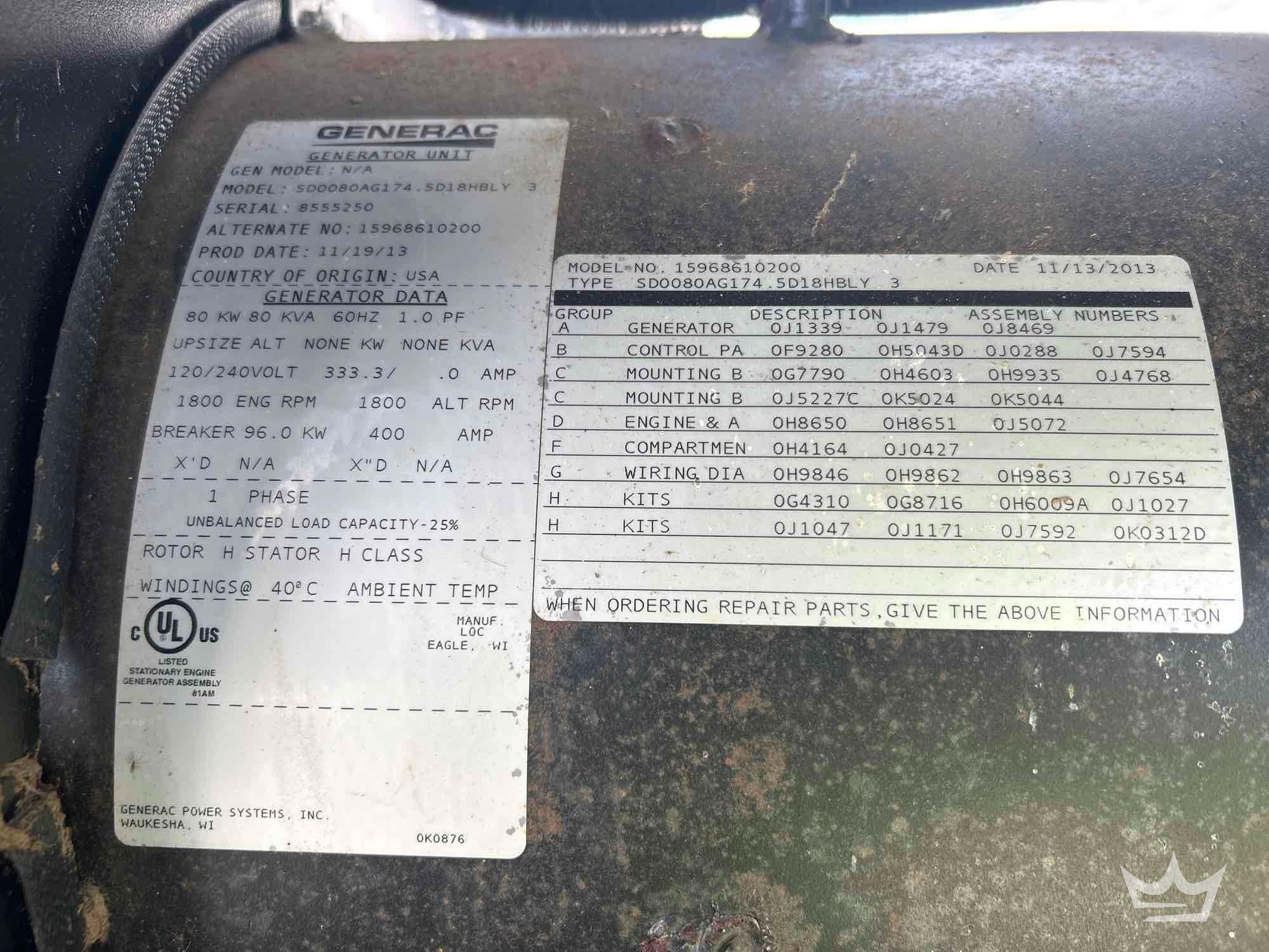 2013 Generac 80KVA