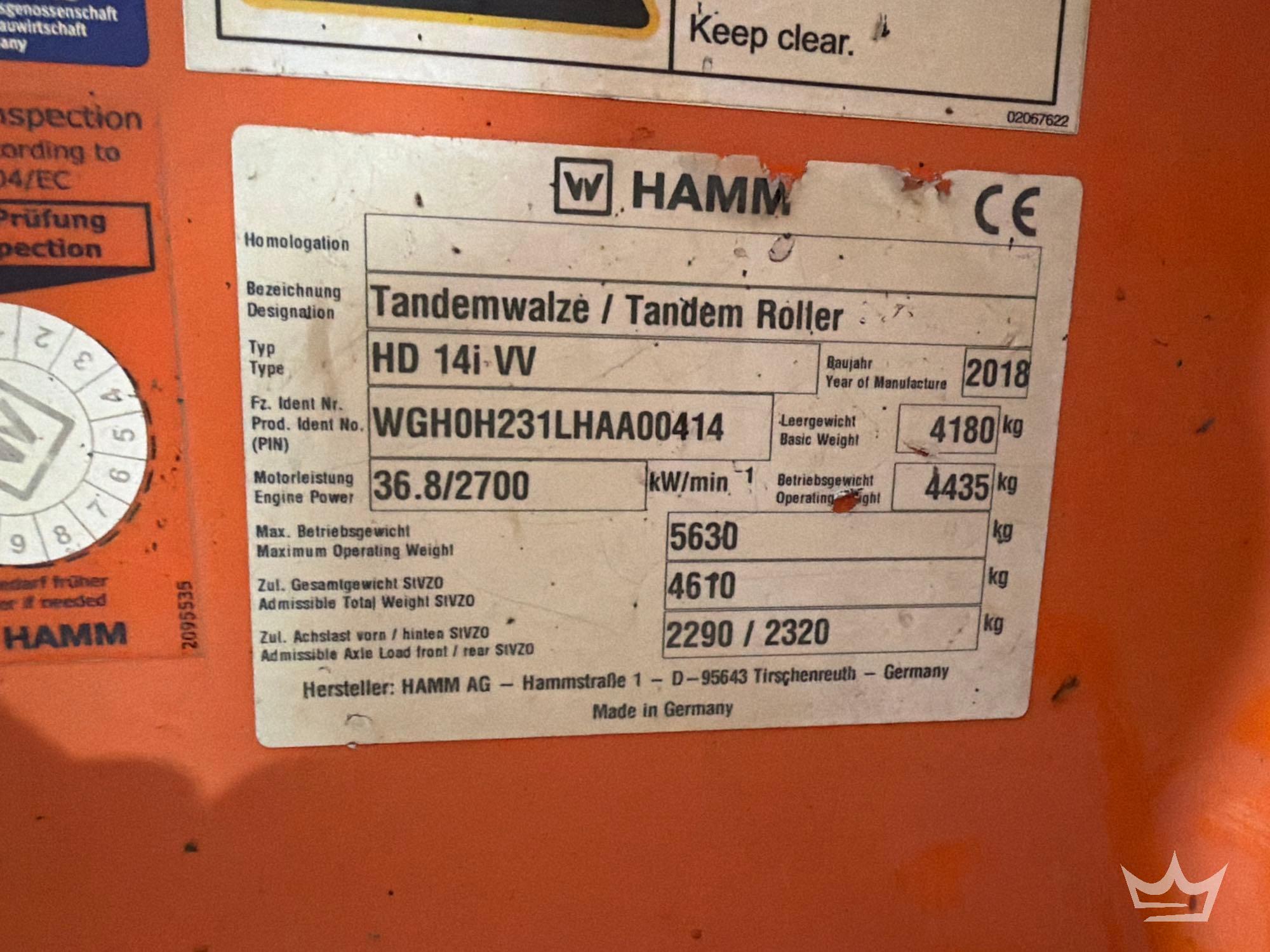 2018 Hamm HD14VV