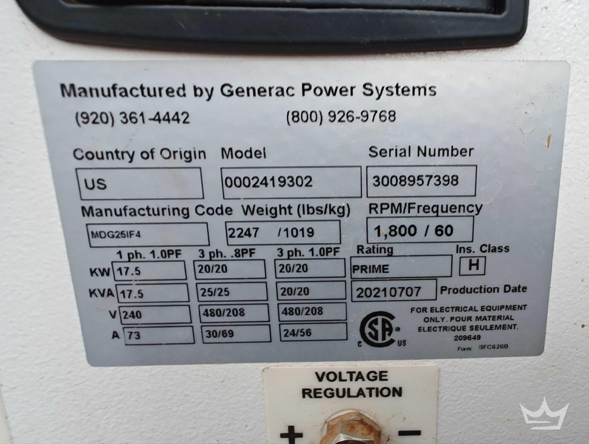 2021 Generac MDG25IF4