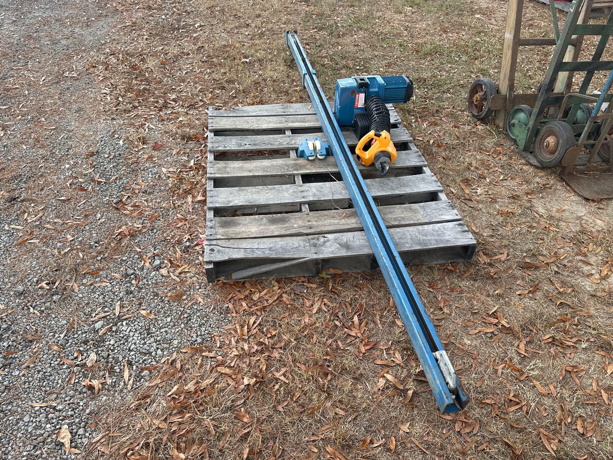 DEMAG ELECTRIC CHAIN HOIST W/ RAIL & TRUCK