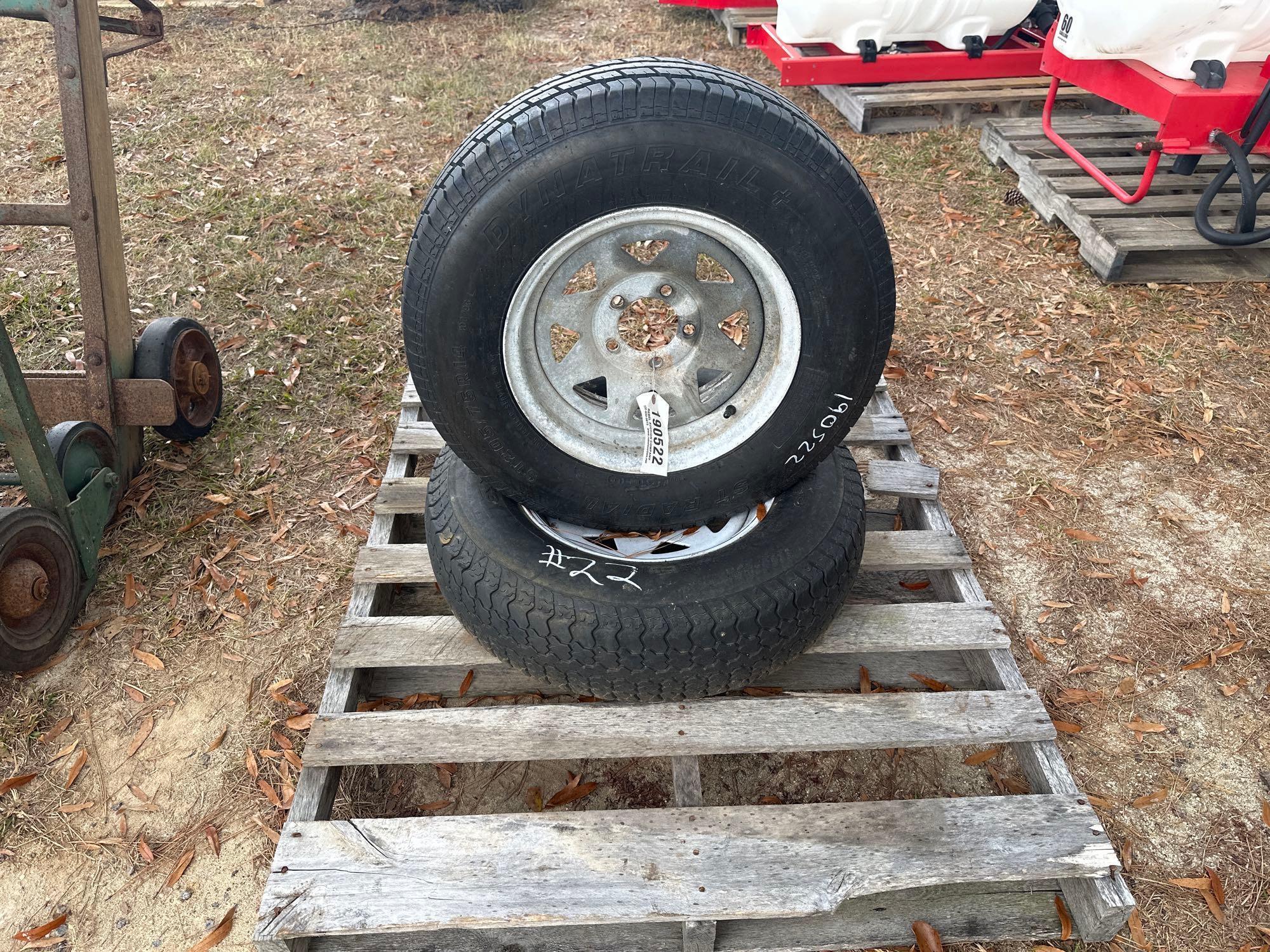 (2) 225/75D15 TIRES W/ 5 LUG RIMS
