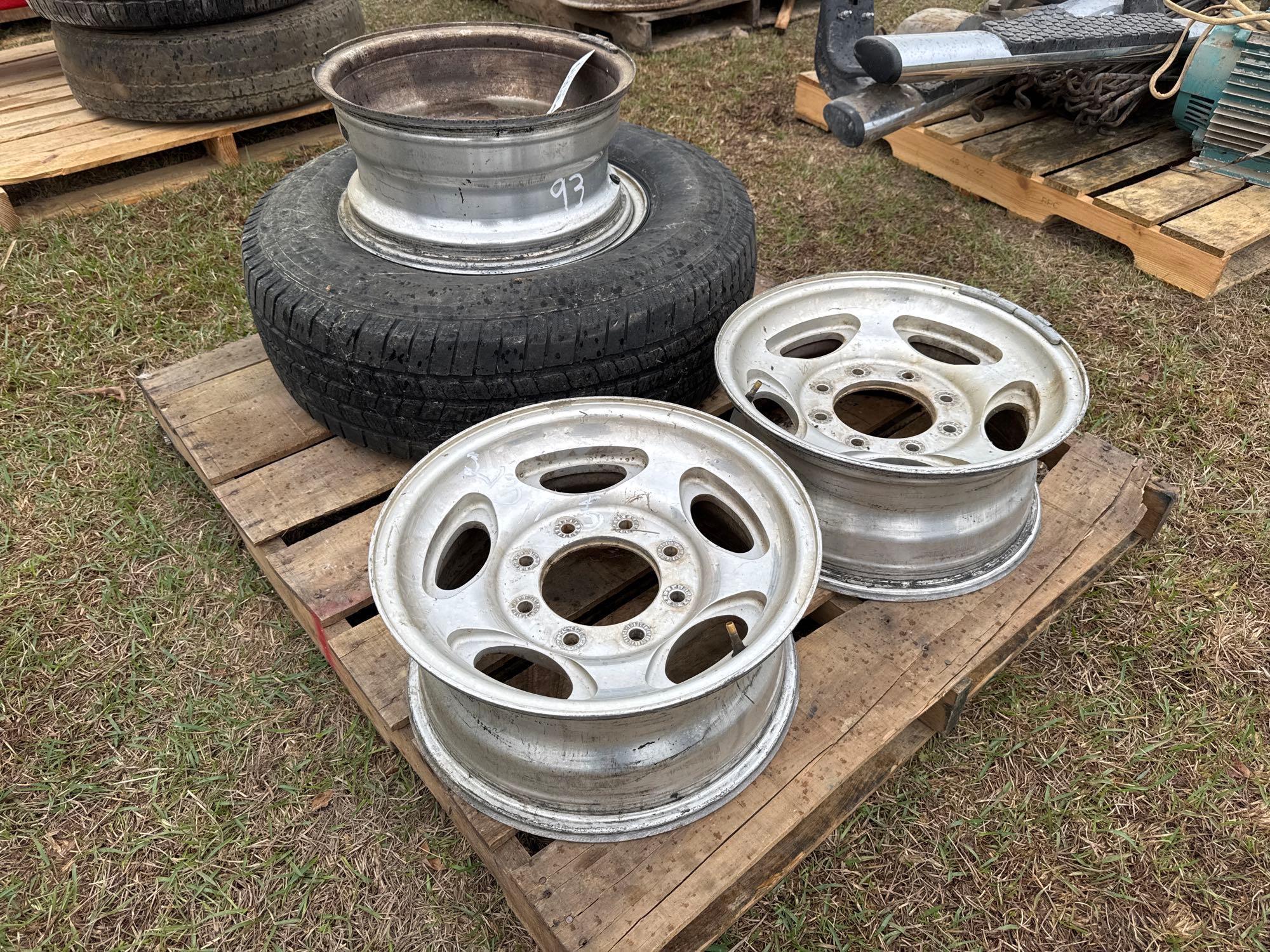 (4) 8 LUG RIMS (1) LT265/75R16 TIRE