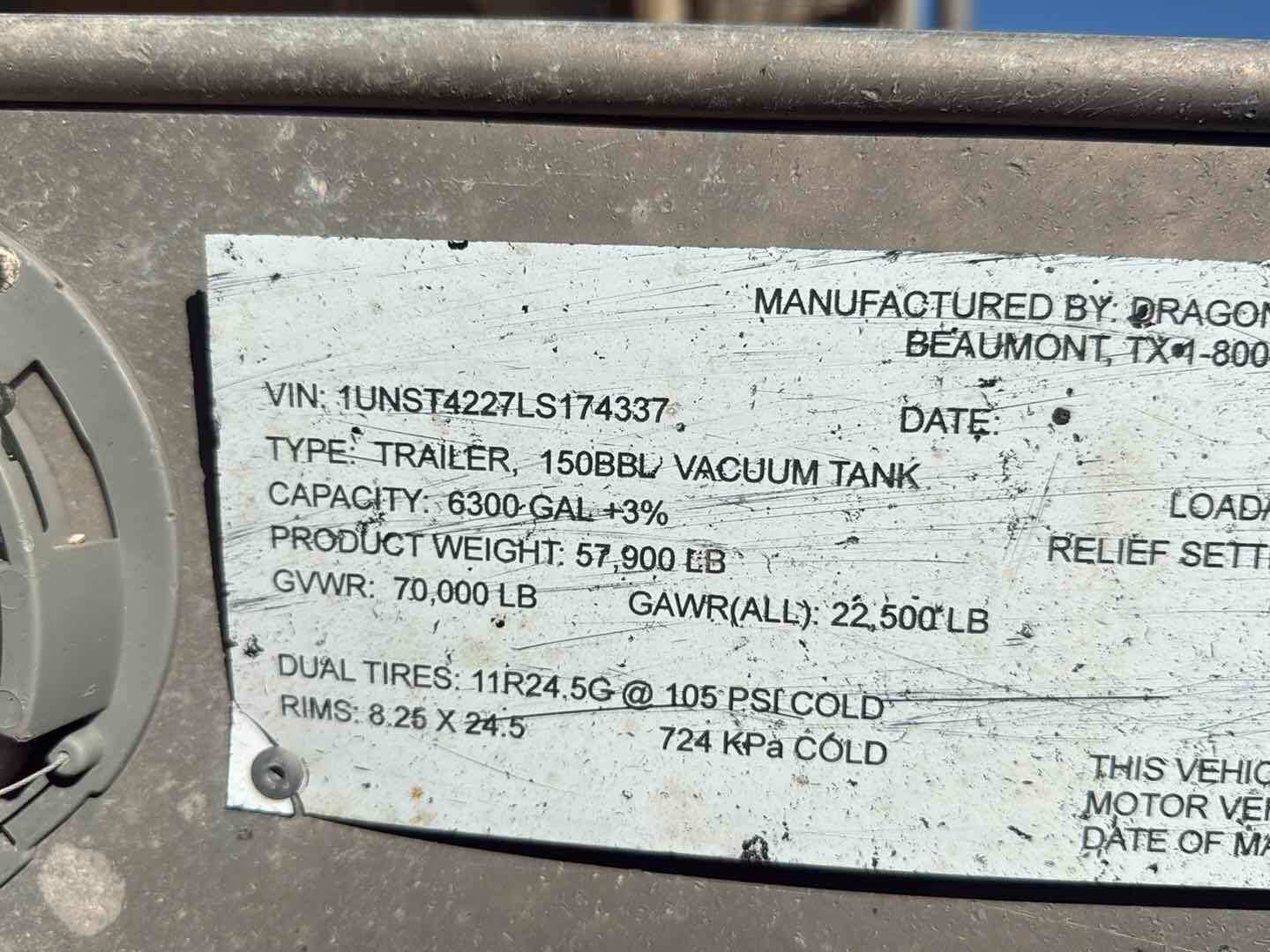 2020 DRAGON ESP 150BBL ALUMINUM