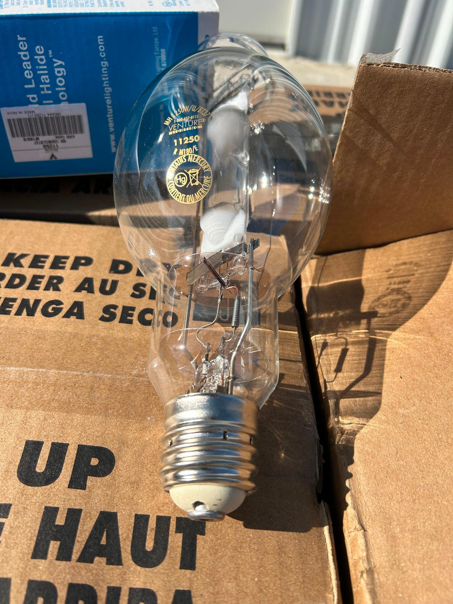 Lot of (Approx. 30) Venture Lighting 1,250W Metal Halide Bulbs - Fits Allmand Light Towers